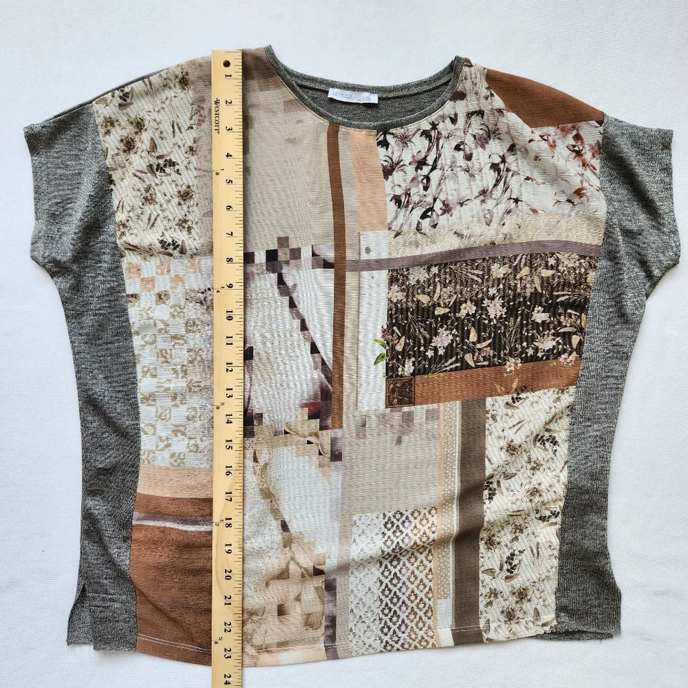 Zara Patchwork Print Top Semi Sheer Lightweight Hippie Festival Prairie Comfy - Picture 13 of 13